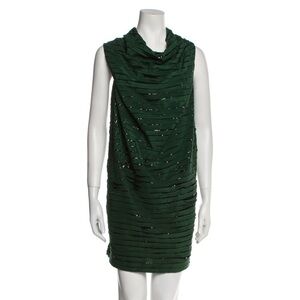 NWT SACHIN + BABI GREEN AND BLACK SEQUIN STRIPED COWL NECK MINI DRESS